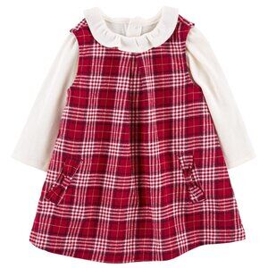 Baby Girls Carter's Collared Bodysuit & Red Plaid Dress Set Size 18 Months NWT